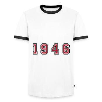 1946 year number - Men's Ringer Shirt - white/black - Front - AI Model Female 172 light (172cm) & AI Model Male 178 dark (178cm)