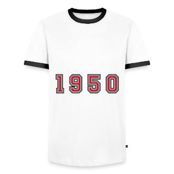 Numéro de l’année 1950 - T-shirt contrasté Homme - blanc/noir - Devant - AI Model Female 172 light (172cm) & AI Model Male 178 dark (178cm)