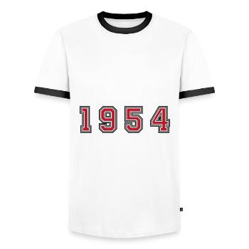 1954 year number - Men's Ringer Shirt - white/black - Front - AI Model Female 172 light (172cm) & AI Model Male 178 dark (178cm)