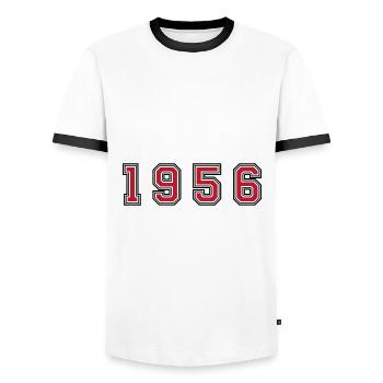 1956 year number - Men's Ringer Shirt - white/black - Front - AI Model Female 172 light (172cm) & AI Model Male 178 dark (178cm)