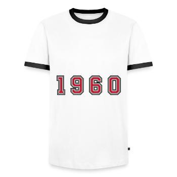 Numéro de l’année 1960 - T-shirt contrasté Homme - blanc/noir - Devant - AI Model Female 172 light (172cm) & AI Model Male 178 dark (178cm)