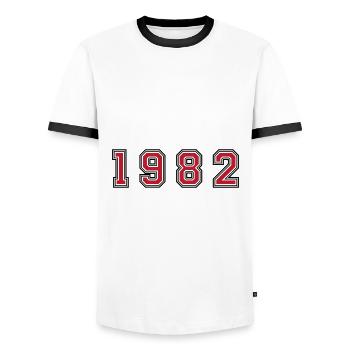 Numéro de l’année 1982 - T-shirt contrasté Homme - blanc/noir - Devant - AI Model Female 172 light (172cm) & AI Model Male 178 dark (178cm)