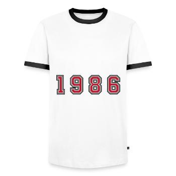Numéro de l’année 1986 - T-shirt contrasté Homme - blanc/noir - Devant - AI Model Female 172 light (172cm) & AI Model Male 178 dark (178cm)