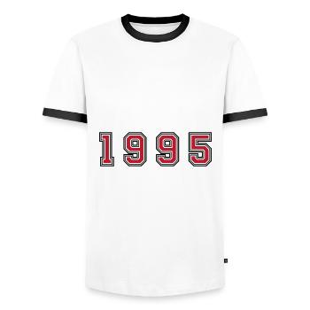 1995 year number - Men's Ringer Shirt - white/black - Front - AI Model Female 172 light (172cm) & AI Model Male 178 dark (178cm)