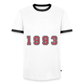 Numéro de l’année 1993 - T-shirt contrasté Homme - blanc/noir - Devant - AI Model Female 172 light (172cm) & AI Model Male 178 dark (178cm)