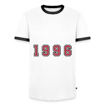1996 year number - Men's Ringer Shirt - white/black - Front - AI Model Female 172 light (172cm) & AI Model Male 178 dark (178cm)
