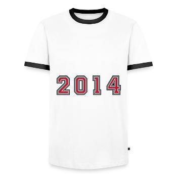 2014 year number - Men's Ringer Shirt - white/black - Front - AI Model Female 172 light (172cm) & AI Model Male 178 dark (178cm)