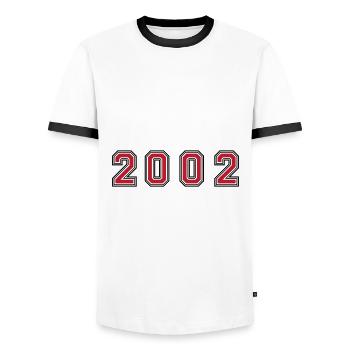2002 Year Number - Men's Ringer Shirt - white/black - Front - AI Model Female 172 light (172cm) & AI Model Male 178 dark (178cm)