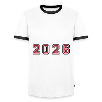 2026 year number - Men's Ringer Shirt - white/black - Front - AI Model Female 172 light (172cm) & AI Model Male 178 dark (178cm)