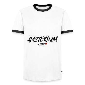 Cœur d’Amsterdam 2024 - T-shirt contrasté Homme - blanc/noir - Devant - AI Model Female 172 light (172cm) & AI Model Male 178 dark (178cm)
