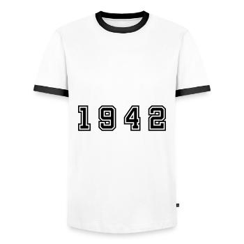 1942 Jahr Zahl - Männer Kontrast-T-Shirt - Weiß/Schwarz - Vorne - AI Model Female 172 light (172cm) & AI Model Male 178 dark (178cm)