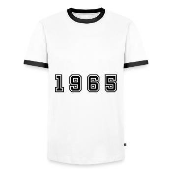 Numéro de l’année 1965 - T-shirt contrasté Homme - blanc/noir - Devant - AI Model Female 172 light (172cm) & AI Model Male 178 dark (178cm)