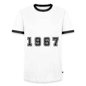 1967 numéro d'année - T-shirt contrasté Homme - blanc/noir - Devant - AI Model Female 172 light (172cm) & AI Model Male 178 dark (178cm)