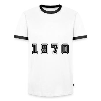 1970 Year Number - Men's Ringer Shirt - white/black - Front - AI Model Female 172 light (172cm) & AI Model Male 178 dark (178cm)
