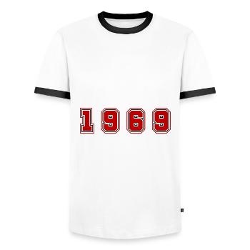 1969 Year Number - Men's Ringer Shirt - white/black - Front - AI Model Female 172 light (172cm) & AI Model Male 178 dark (178cm)