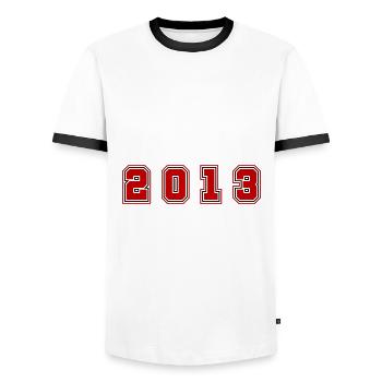 2013 Year Number - Men's Ringer Shirt - white/black - Front - AI Model Female 172 light (172cm) & AI Model Male 178 dark (178cm)