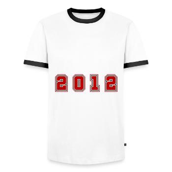 2012 Year Number - Men's Ringer Shirt - white/black - Front - AI Model Female 172 light (172cm) & AI Model Male 178 dark (178cm)