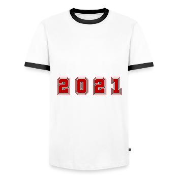 2021 Year Number - Men's Ringer Shirt - white/black - Front - AI Model Female 172 light (172cm) & AI Model Male 178 dark (178cm)