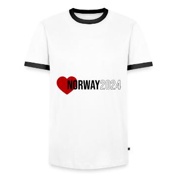 Norway 2024 Heart Holiday - Men's Ringer Shirt - white/black - Front - AI Model Female 172 light (172cm) & AI Model Male 178 dark (178cm)