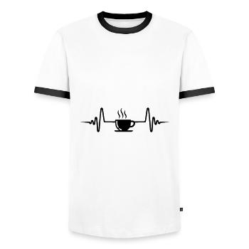 Kaffeetasse Puls - Männer Kontrast-T-Shirt - Weiß/Schwarz - Vorne - AI Model Female 172 light (172cm) & AI Model Male 178 dark (178cm)