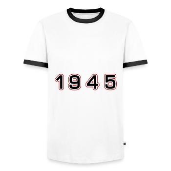 Numéro de l’année 1945 - T-shirt contrasté Homme - blanc/noir - Devant - AI Model Female 172 light (172cm) & AI Model Male 178 dark (178cm)