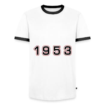 1953 Jahr Zahl - Männer Kontrast-T-Shirt - Weiß/Schwarz - Vorne - AI Model Female 172 light (172cm) & AI Model Male 178 dark (178cm)
