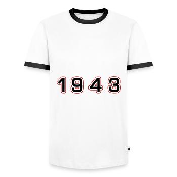1943 Jahr Zahl - Männer Kontrast-T-Shirt - Weiß/Schwarz - Vorne - AI Model Female 172 light (172cm) & AI Model Male 178 dark (178cm)