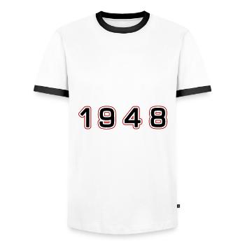 1948 Year Number - Men's Ringer Shirt - white/black - Front - AI Model Female 172 light (172cm) & AI Model Male 178 dark (178cm)