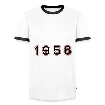 1956 Year Number - Men's Ringer Shirt - white/black - Front - AI Model Female 172 light (172cm) & AI Model Male 178 dark (178cm)