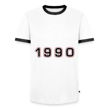 1990 Year Number - Men's Ringer Shirt - white/black - Front - AI Model Female 172 light (172cm) & AI Model Male 178 dark (178cm)