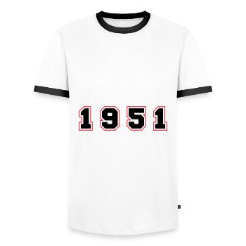 1951 Year Number - Men's Ringer Shirt - white/black - Front - AI Model Female 172 light (172cm) & AI Model Male 178 dark (178cm)