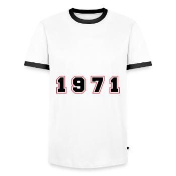 1971 Jahr Zahl - Männer Kontrast-T-Shirt - Weiß/Schwarz - Vorne - AI Model Female 172 light (172cm) & AI Model Male 178 dark (178cm)