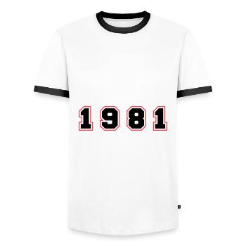 1981 Jahr Zahl - Männer Kontrast-T-Shirt - Weiß/Schwarz - Vorne - AI Model Female 172 light (172cm) & AI Model Male 178 dark (178cm)