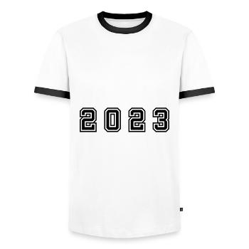 2023 Jahr Zahl - Männer Kontrast-T-Shirt - Weiß/Schwarz - Vorne - AI Model Female 172 light (172cm) & AI Model Male 178 dark (178cm)