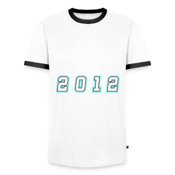 2012 Year Number - Men's Ringer Shirt - white/black - Front - AI Model Female 172 light (172cm) & AI Model Male 178 dark (178cm)