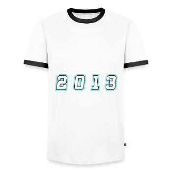 2013 Year Number - Men's Ringer Shirt - white/black - Front - AI Model Female 172 light (172cm) & AI Model Male 178 dark (178cm)