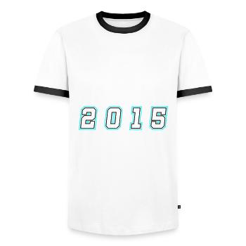 2015 Year Number - Men's Ringer Shirt - white/black - Front - AI Model Female 172 light (172cm) & AI Model Male 178 dark (178cm)
