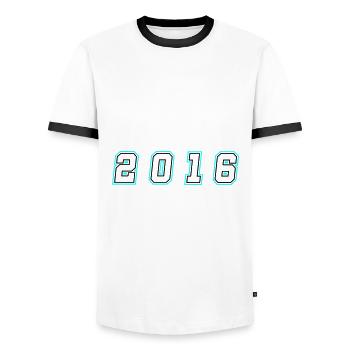 2016 Year Number - Men's Ringer Shirt - white/black - Front - AI Model Female 172 light (172cm) & AI Model Male 178 dark (178cm)