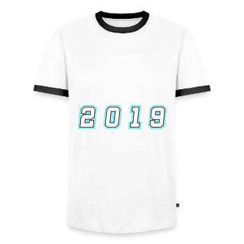 2019 Year Number - Men's Ringer Shirt - white/black - Front - AI Model Female 172 light (172cm) & AI Model Male 178 dark (178cm)