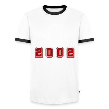 Numéro de l’année 2002 - T-shirt contrasté Homme - blanc/noir - Devant - AI Model Female 172 light (172cm) & AI Model Male 178 dark (178cm)