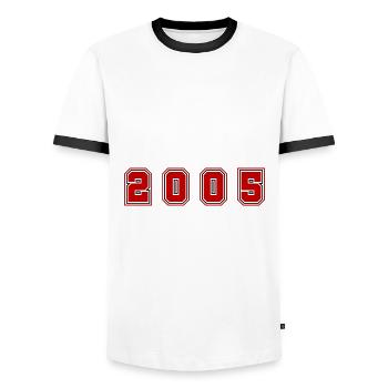 2005 Year Number - Men's Ringer Shirt - white/black - Front - AI Model Female 172 light (172cm) & AI Model Male 178 dark (178cm)