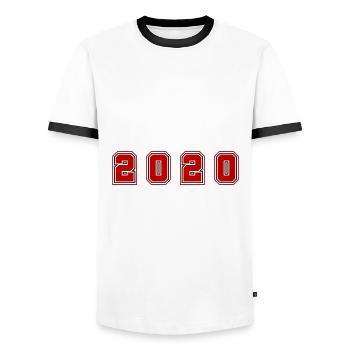 2020 Year Number - Men's Ringer Shirt - white/black - Front - AI Model Female 172 light (172cm) & AI Model Male 178 dark (178cm)