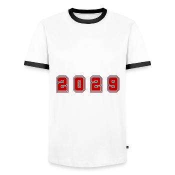 2029 Jahr Zahl - Männer Kontrast-T-Shirt - Weiß/Schwarz - Vorne - AI Model Female 172 light (172cm) & AI Model Male 178 dark (178cm)