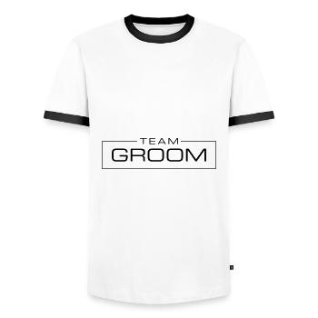 Team Groom Wedding - Men's Ringer Shirt - white/black - Front - AI Model Female 172 light (172cm) & AI Model Male 178 dark (178cm)