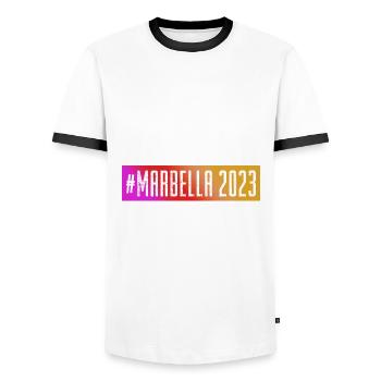 Marbella 2023 - T-shirt contrasté Homme - blanc/noir - Devant - AI Model Female 172 light (172cm) & AI Model Male 178 dark (178cm)