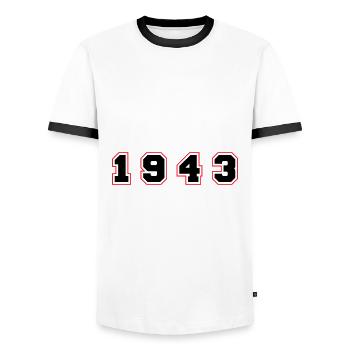 1943 Jahr Zahl - Männer Kontrast-T-Shirt - Weiß/Schwarz - Vorne - AI Model Female 172 light (172cm) & AI Model Male 178 dark (178cm)