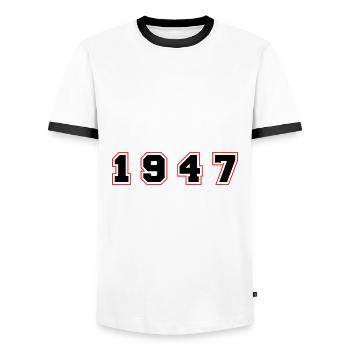 1947 Year Number - Men's Ringer Shirt - white/black - Front - AI Model Female 172 light (172cm) & AI Model Male 178 dark (178cm)