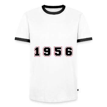 1956 Year Number - Men's Ringer Shirt - white/black - Front - AI Model Female 172 light (172cm) & AI Model Male 178 dark (178cm)