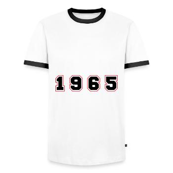 Numéro de l’année 1965 - T-shirt contrasté Homme - blanc/noir - Devant - AI Model Female 172 light (172cm) & AI Model Male 178 dark (178cm)