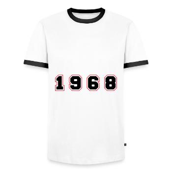 1968 Year Number - Men's Ringer Shirt - white/black - Front - AI Model Female 172 light (172cm) & AI Model Male 178 dark (178cm)